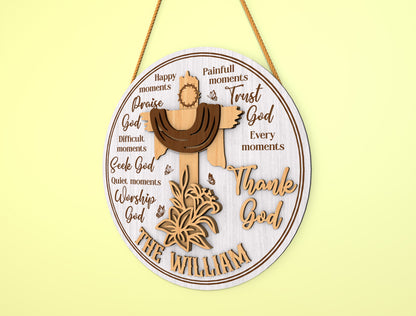 Personalized Christian Door Sign SVG Family Name Cross for Glowforge and xTool