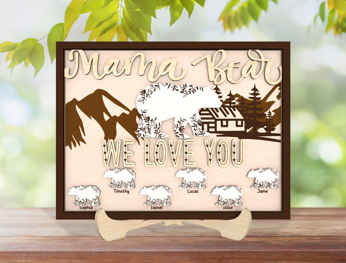 Personalized Mama Bear Family Sign SVG for Glowforge and LightBurn