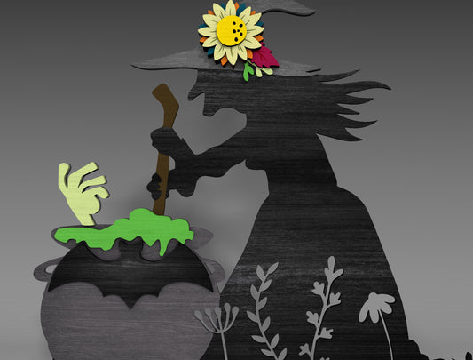 Halloween Witch Silhouette SVG Bundle Standing Shelf Sitter for LightBurn Glowforge xTool 3 Designs