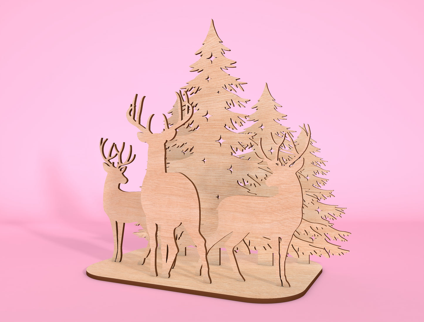 3D Forest Reindeer Scene Laser Cut File | Ready to Cut | Glowforge, xTool, LightBurn, etc.