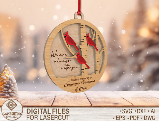 Family Cardinal Memorial Ornament SVG for xTool and Glowforge