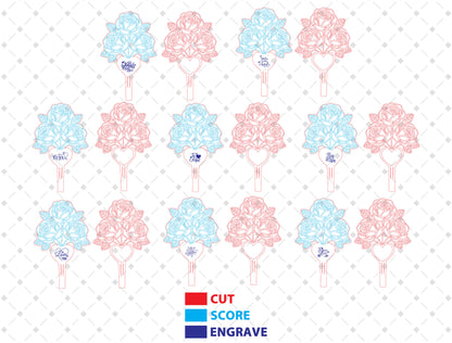 Rose Bouquet Pick Laser Cut File Bundle | Valentine Floral Decor | Wooden Rose Topper | Glowforge, xTool, LightBurn, etc.