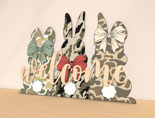 Easter Bunny Welcome Tabletop Sign Laser Cut File | Spring Easter Decor | Ready to Cut | Glowforge, xTool, LightBurn, etc.
