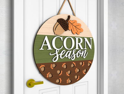 Acorn Season Hello Fall Squirrel Door Hanger SVG Set for Glowforge xTool LightBurn 2 Designs