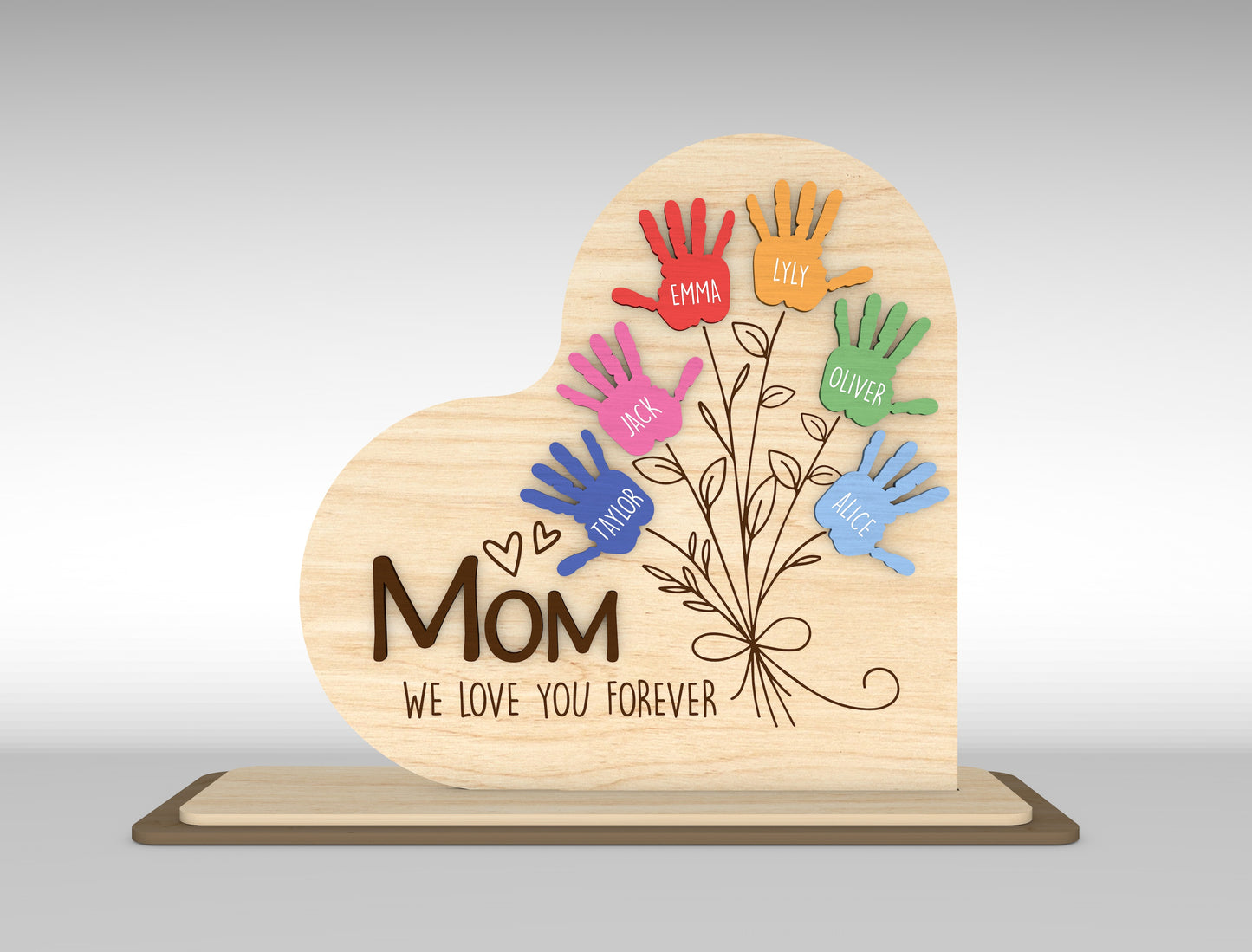 Personalized Handprint Mom Sign SVG Kids Name Flower Laser Cut File for xTool and Glowforge