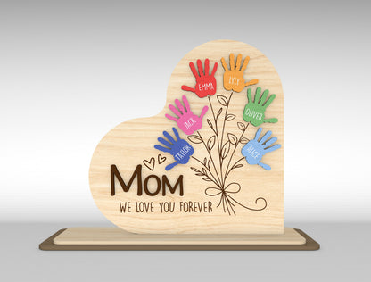 Personalized Handprint Mom Sign SVG Kids Name Flower Laser Cut File for xTool and Glowforge