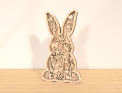 Multilayer Bunny Floral SVG Bundle 6 Layer Rabbit Nature for Glowforge