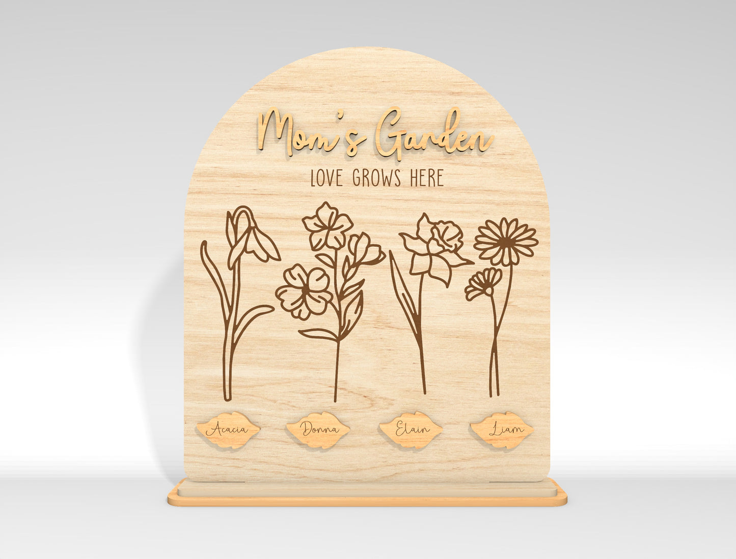 Personalized Mom Garden Flower Holder SVG Birth Month Flowers Laser Cut File for xTool and LightBurn