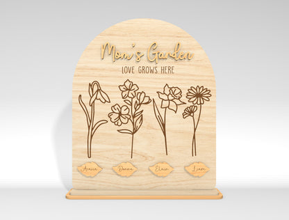 Personalized Mom Garden Flower Holder SVG Birth Month Flowers Laser Cut File for xTool and LightBurn