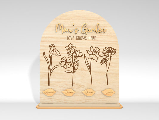 Personalized Mom Garden Flower Holder SVG Birth Month Flowers Laser Cut File for xTool and LightBurn