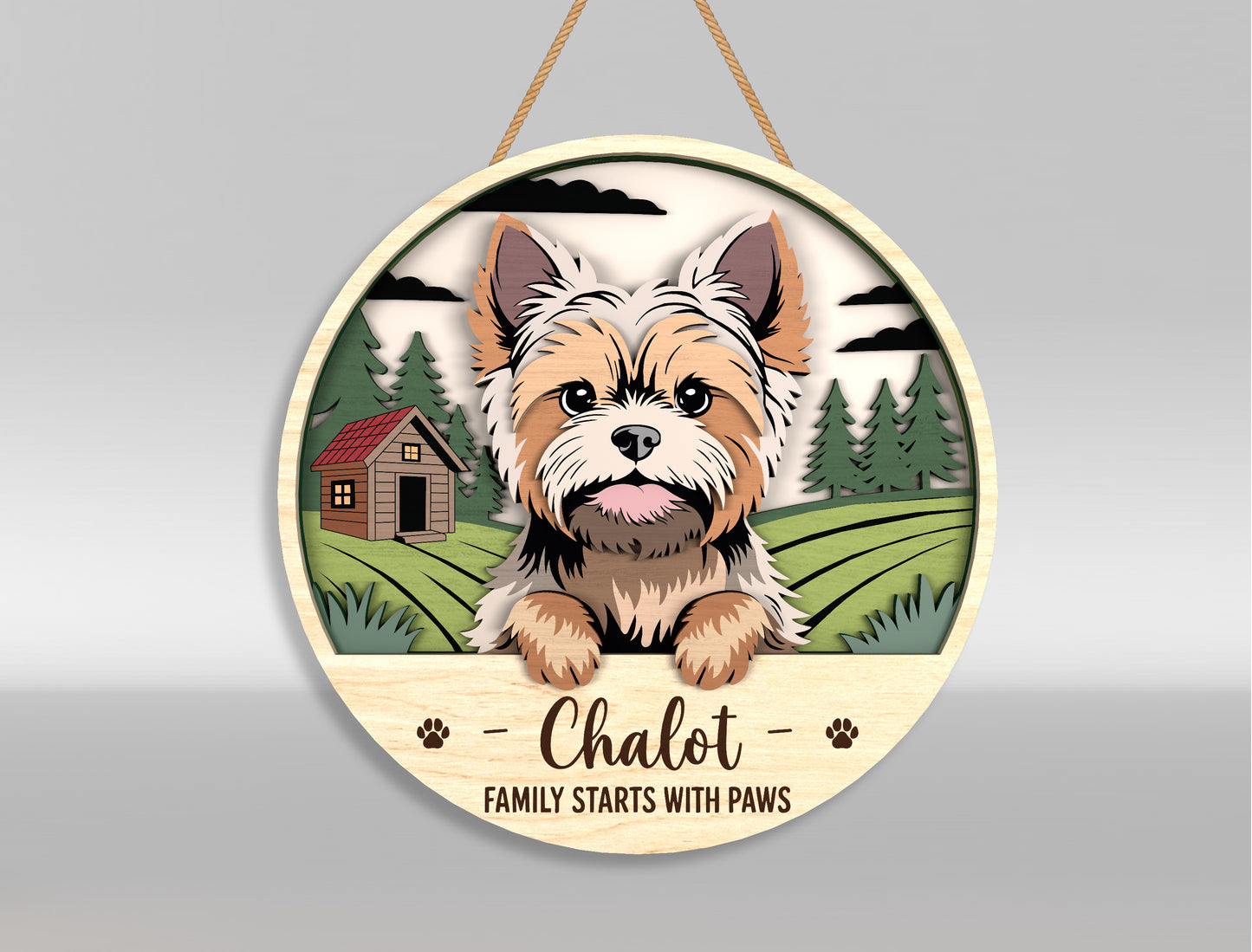 Dog Memorial Scenic Door Sign SVG Custom Pet Landscape Tribute Laser Cut File for xTool