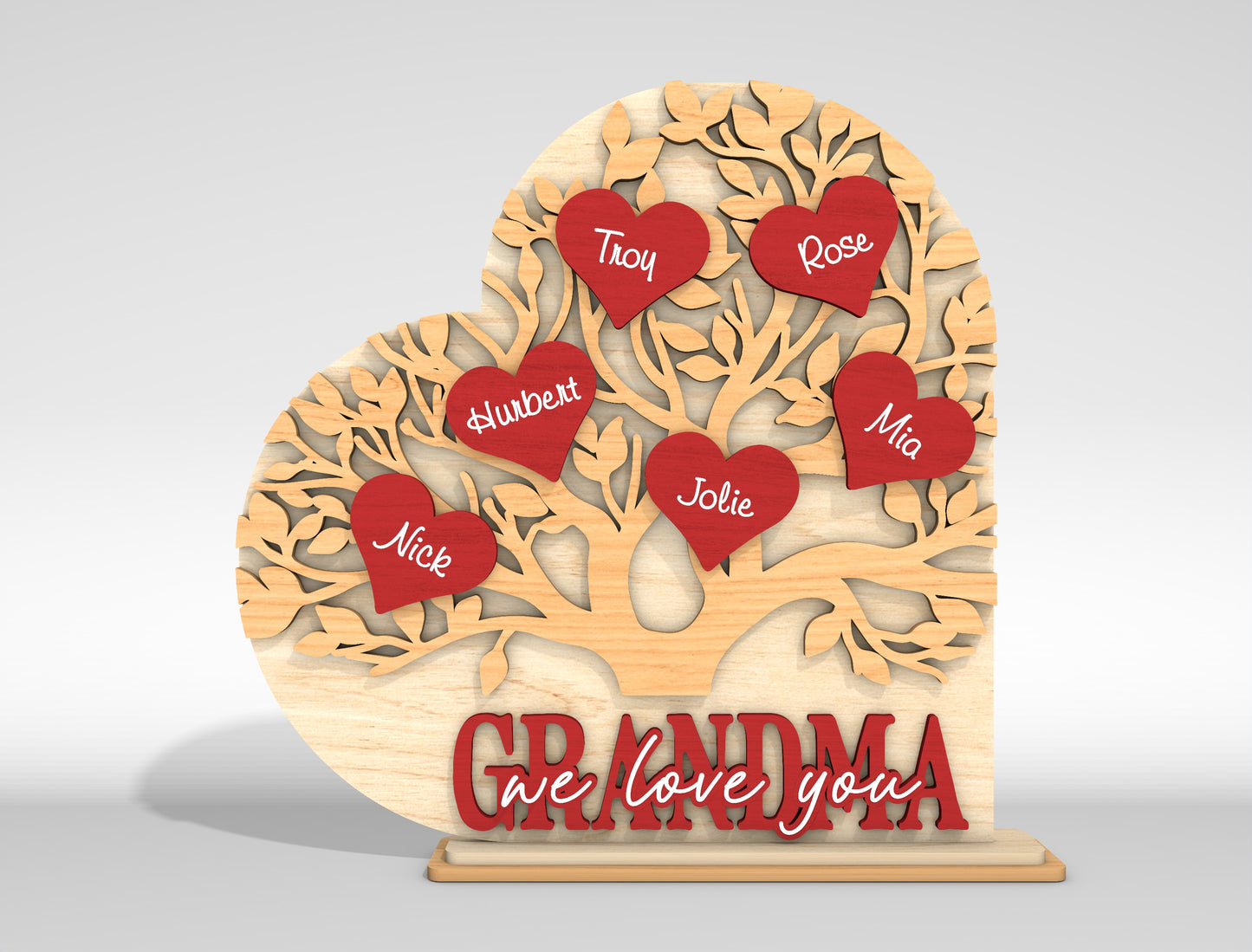 Personalized Grandma Family Tree SVG Custom Name Heart Sign for xTool and Glowforge