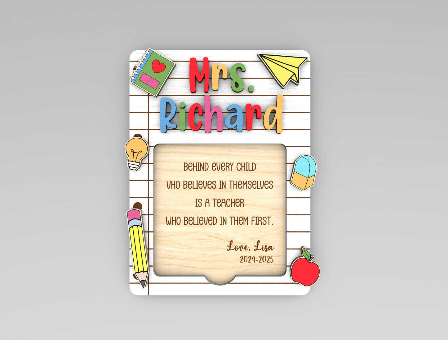 Personalized Teacher Notepad Holder SVG for Glowforge and LightBurn