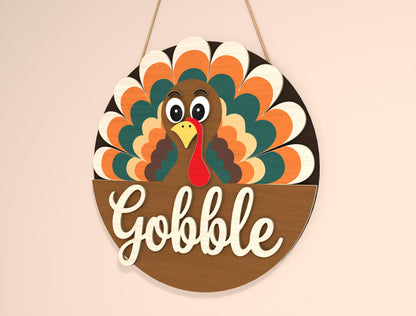 Thankful Gobble Turkey Door Hanger SVG Bundle for Glowforge xTool LightBurn | 2 Designs