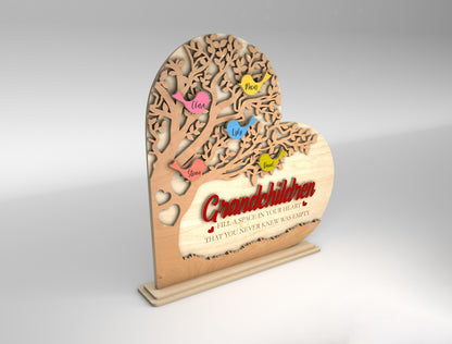 Personalized Grandchildren Tree Bird Heart Sign SVG for LightBurn