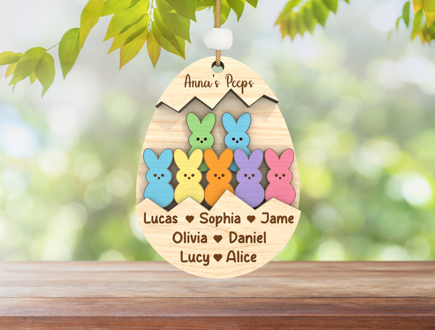 Personalized Easter Bunny Ornament SVG Family Peeps Name for Glowforge
