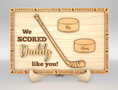 "We Scored a Dad Like You" Hockey Trophy Sign SVG Laser Cut File for Glowforge and xTool