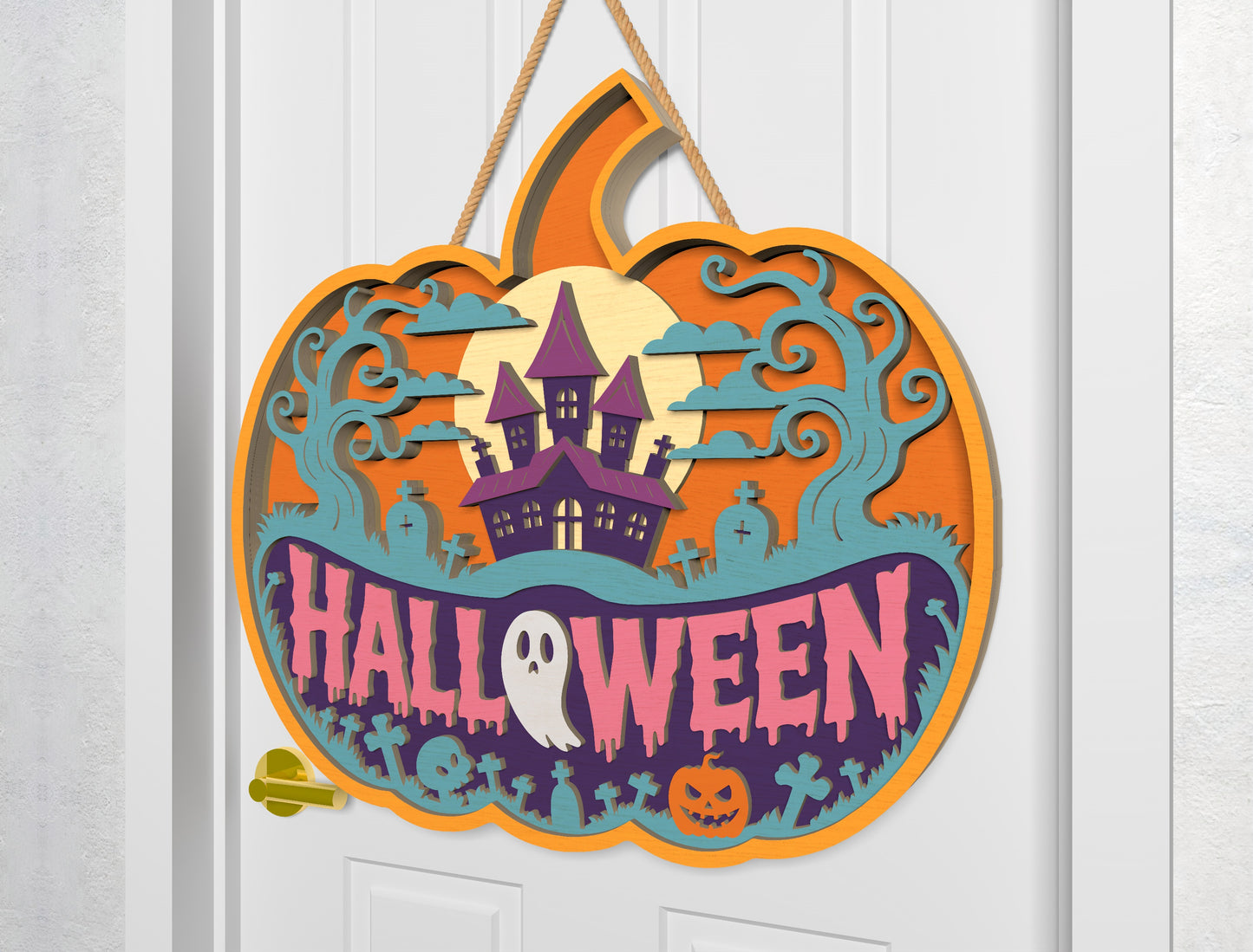 Halloween Pumpkin Door Sign SVG Laser Cut Files for Glowforge