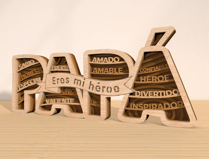 Papá & Mamá Hero Word Laser Cut File | Spanish Family Quote Decor | Layered Wooden Typography | Glowforge, xTool, LightBurn, etc.
