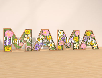 Personalized MOM Floral Name Laser Cut File | Custom Mother’s Day Decor | Layered Botanical Letters | Glowforge, xTool, LightBurn Compatible