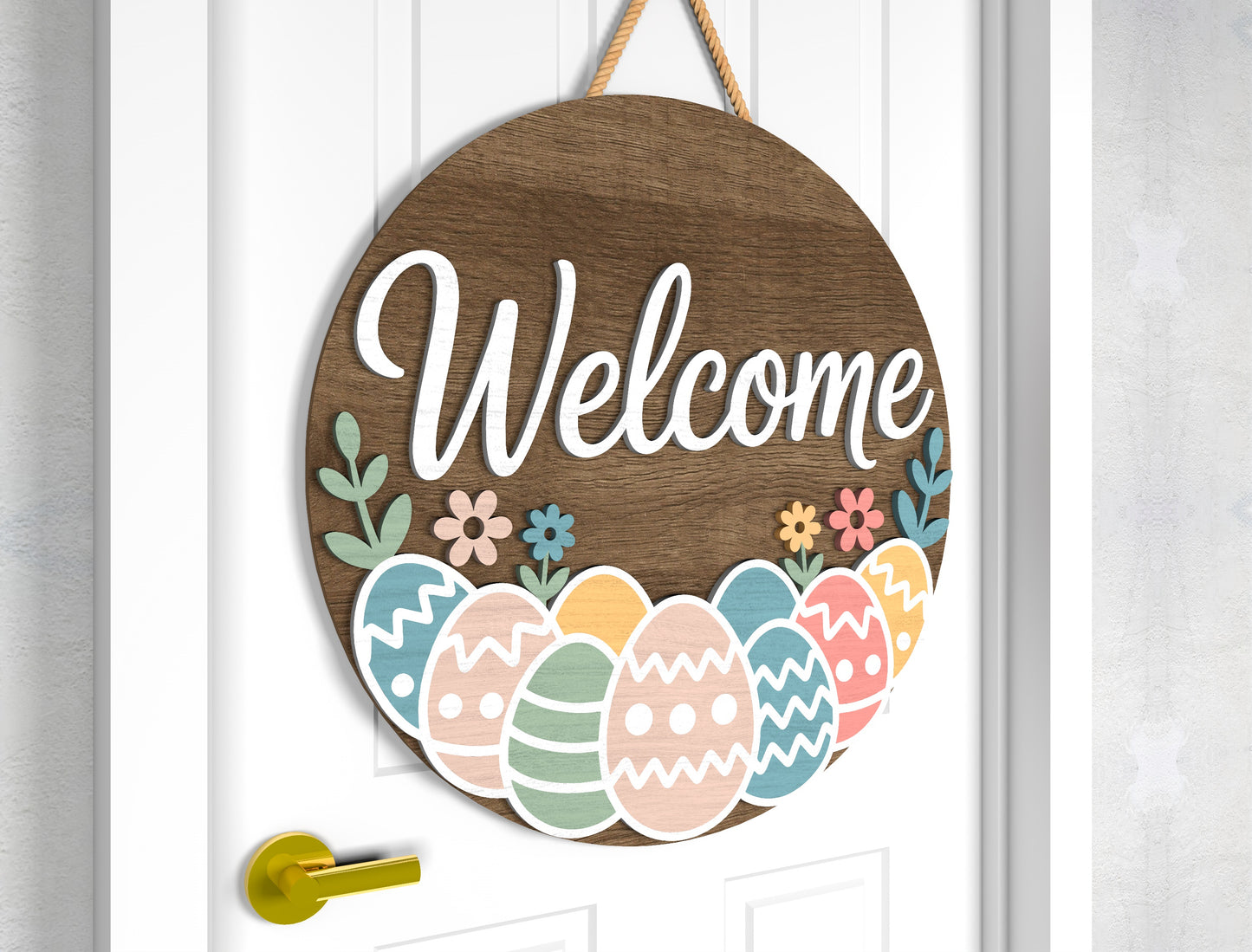 Hop Hop Easter Door Sign SVG Rustic Welcome Spring Neutral for LightBurn