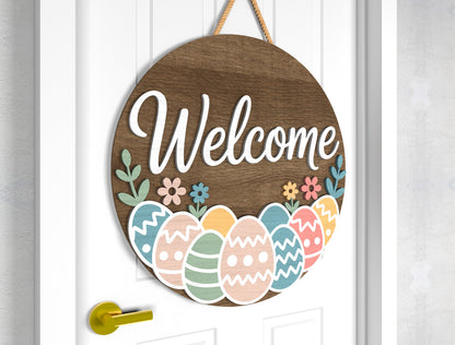 Hop Hop Easter Door Sign SVG Rustic Welcome Spring Neutral for LightBurn