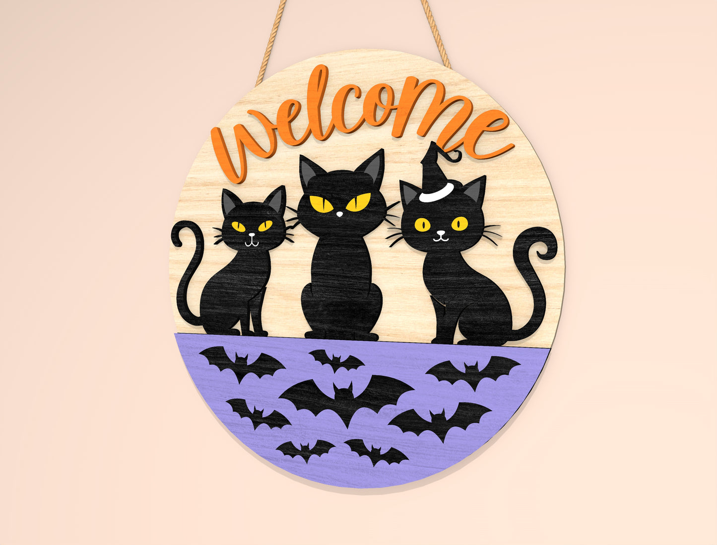Black Cat Welcome Door Hanger SVG Set for Glowforge xTool LightBurn 2 Designs