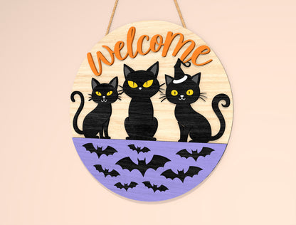 Black Cat Welcome Door Hanger SVG Set for Glowforge xTool LightBurn 2 Designs