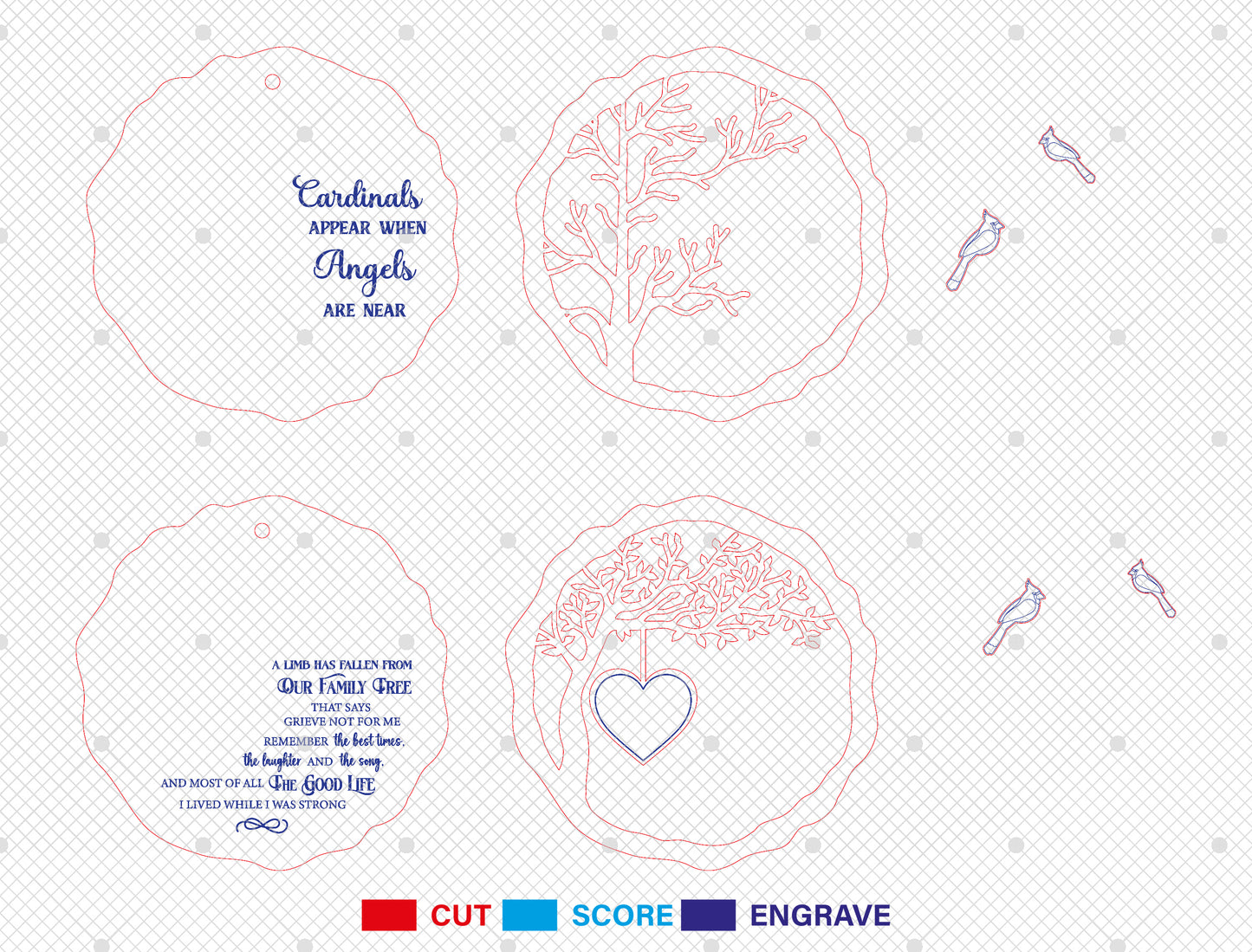 Cardinal Memorial Ornament SVG Tree Remembrance Decor Laser Cut File for Glowforge