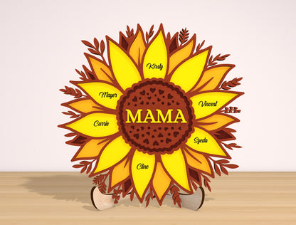 Mother’s Day Sunflower Laser Cut File | Personalized Mom Name Decor | Layered Floral Wooden Design | Glowforge, xTool, LightBurn, etc.