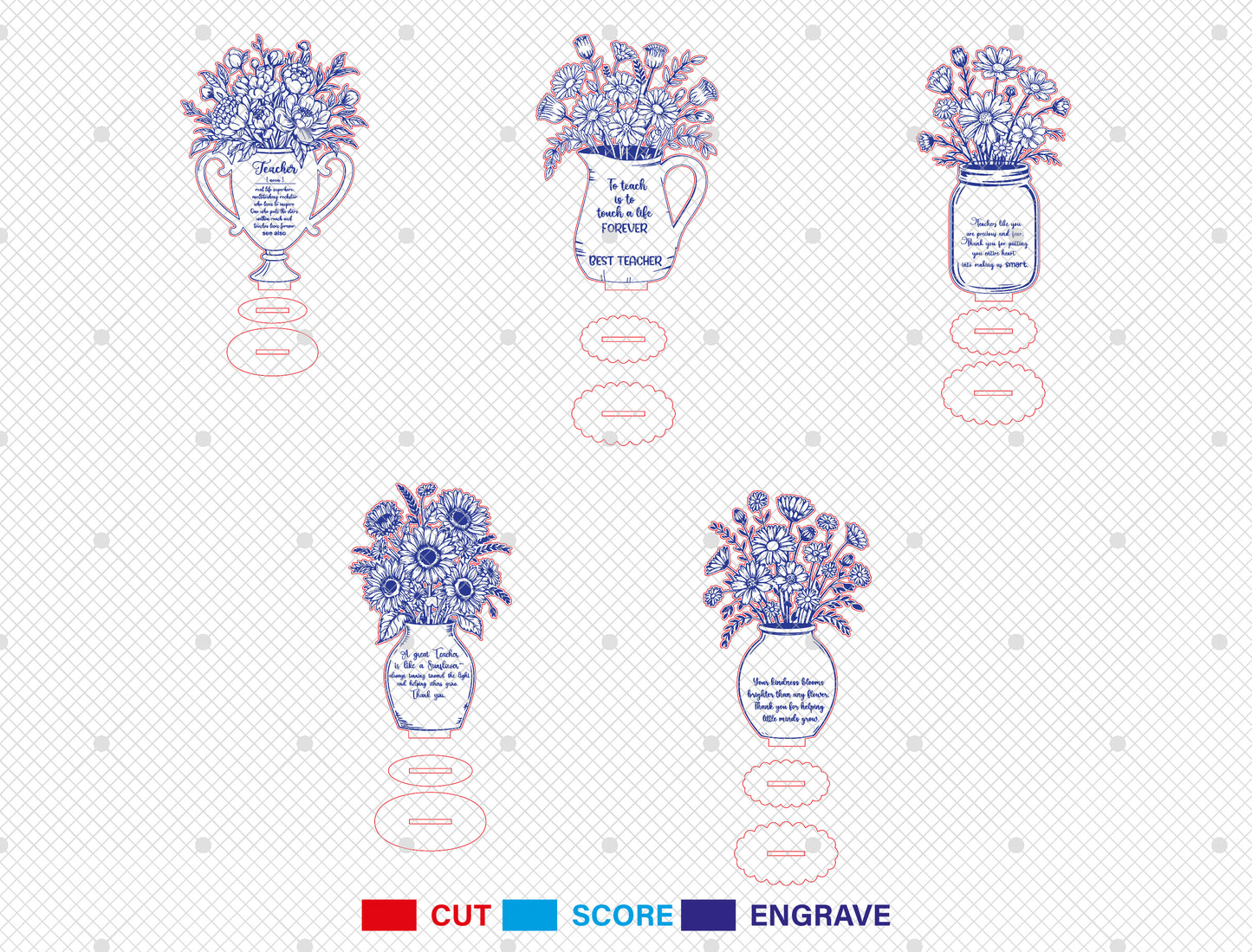 Teacher Flower Vase SVG Laser Cut File for Glowforge and LightBurn