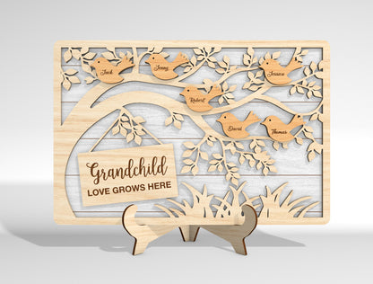 Personalized Bird Family Custom Name Tree Sign SVG for xTool