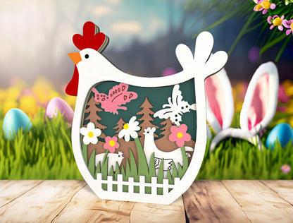 Multilayer Chicken Easter Decor SVG Farm Scene Spring for Glowforge