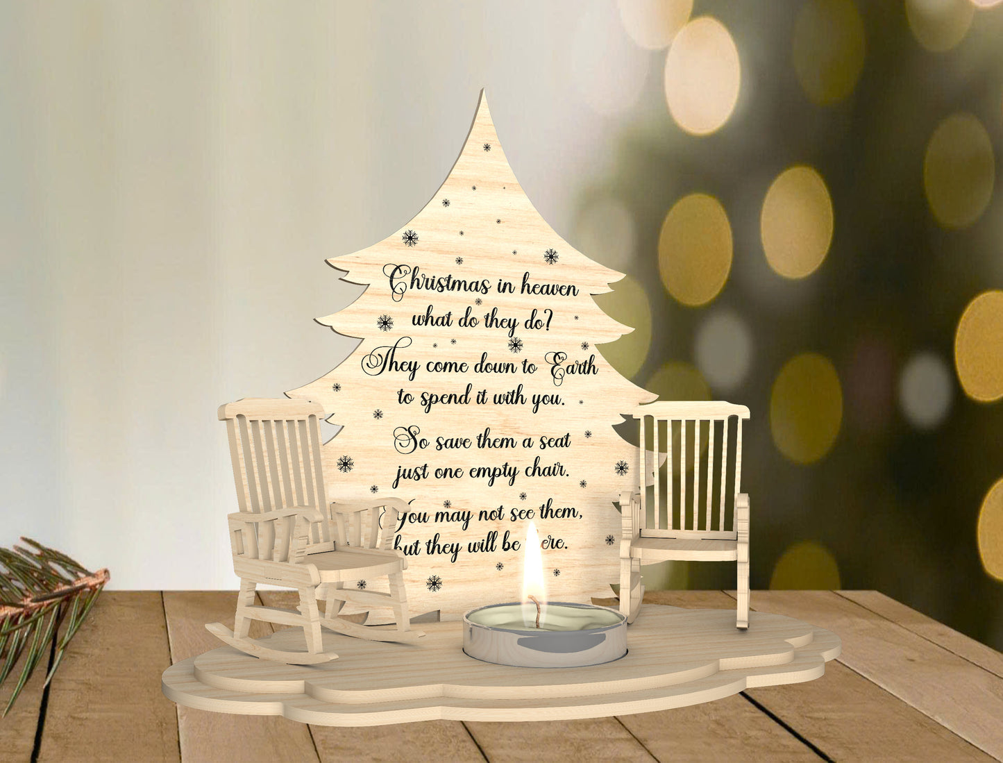 Christmas Memorial Empty Chair Candle Holder Laser Cut File | Ready to Cut | Glowforge, xTool, LightBurn, etc.