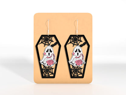 Halloween Coffin Skeleton Earrings SVG Bundle Laser Cut File | Pumpkin Skull Earrings | Spooky Gothic Style | Glowforge, xTool, LightBurn, etc.