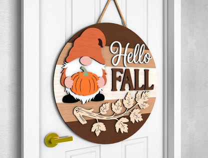 Hello Fall Fox and Gnome Door Hanger SVG Set for Glowforge xTool LightBurn 2 Designs