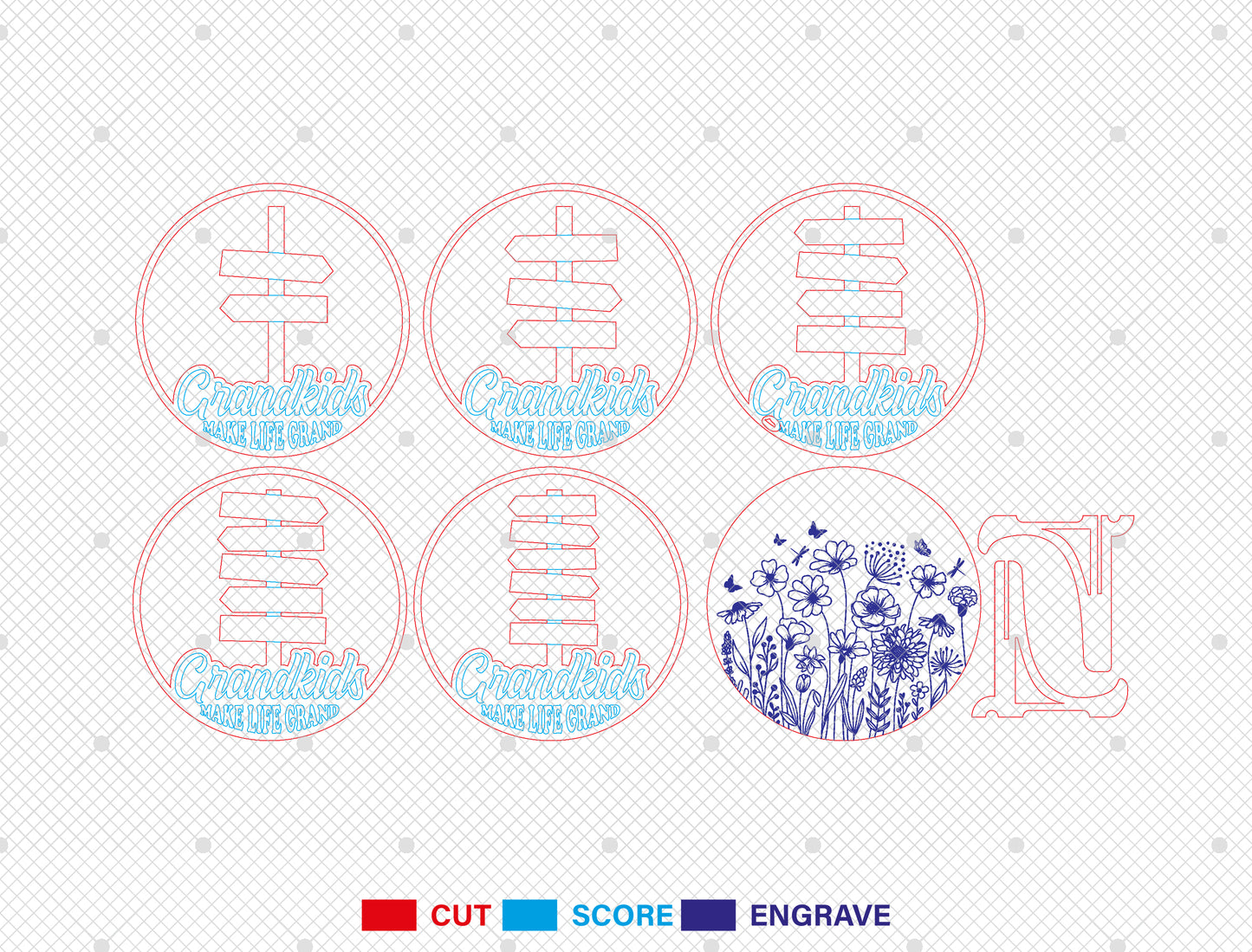 Grandkids Personalized Round Name Sign SVG Bundle for LightBurn and xTool
