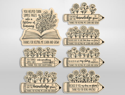 Teacher Magnet SVG Bundle Floral Classroom Laser Cut File for LightBurn