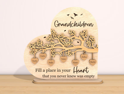 Grandchildren Heart Sign SVG Personalized Family Tree Laser Cut File for Glowforge and xTool