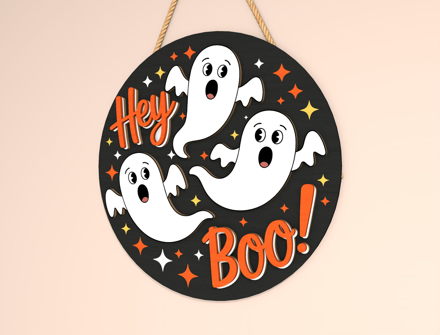 Hey Boo Ghost Round Door Hanger SVG Set for Glowforge xTool LightBurn 2 Designs