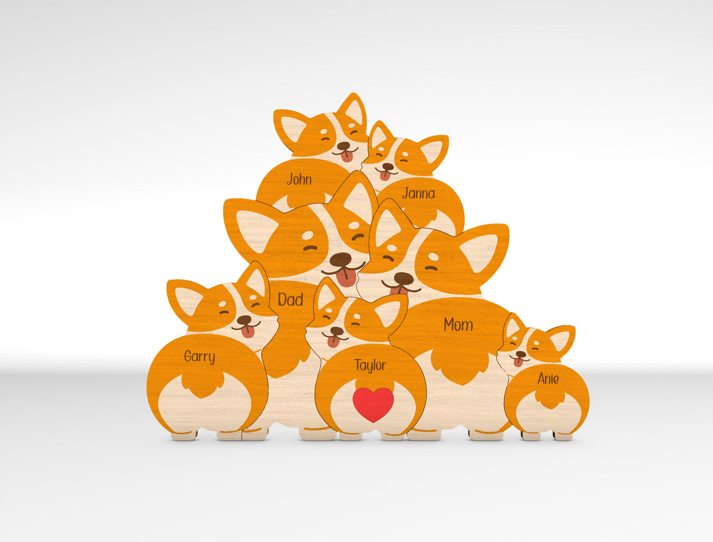 Personalized Family Corgi Puzzle SVG for xTool and Glowforge