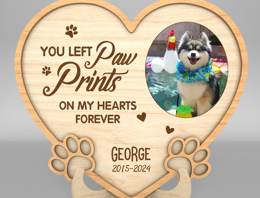 Heart Pet Memorial Tabletop Sign SVG Paw Photo Frame Laser Cut File for LightBurn
