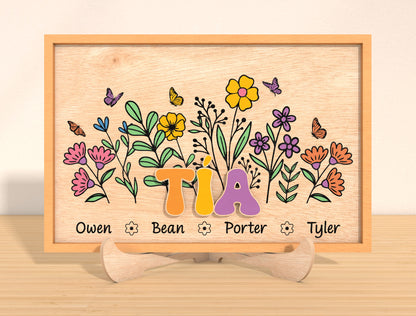 Personalized Mother’s Day Floral Name Sign Laser Cut File | Custom Mom & Grandma Decor | Colorful Botanical Style | Glowforge, xTool, LightBurn, etc.