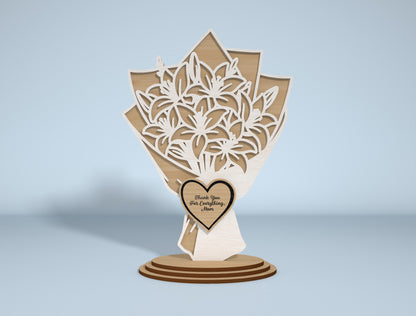 Floral Bouquet Stand Sign SVG Engraved Heart for xTool