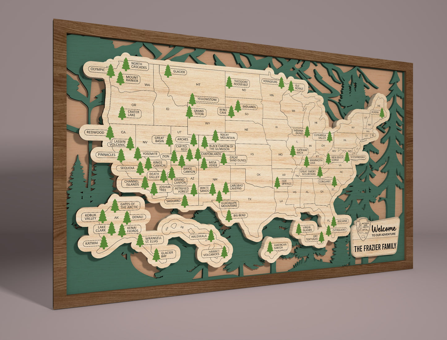 USA National Parks Map SVG Laser Cut File for xTool and Glowforge