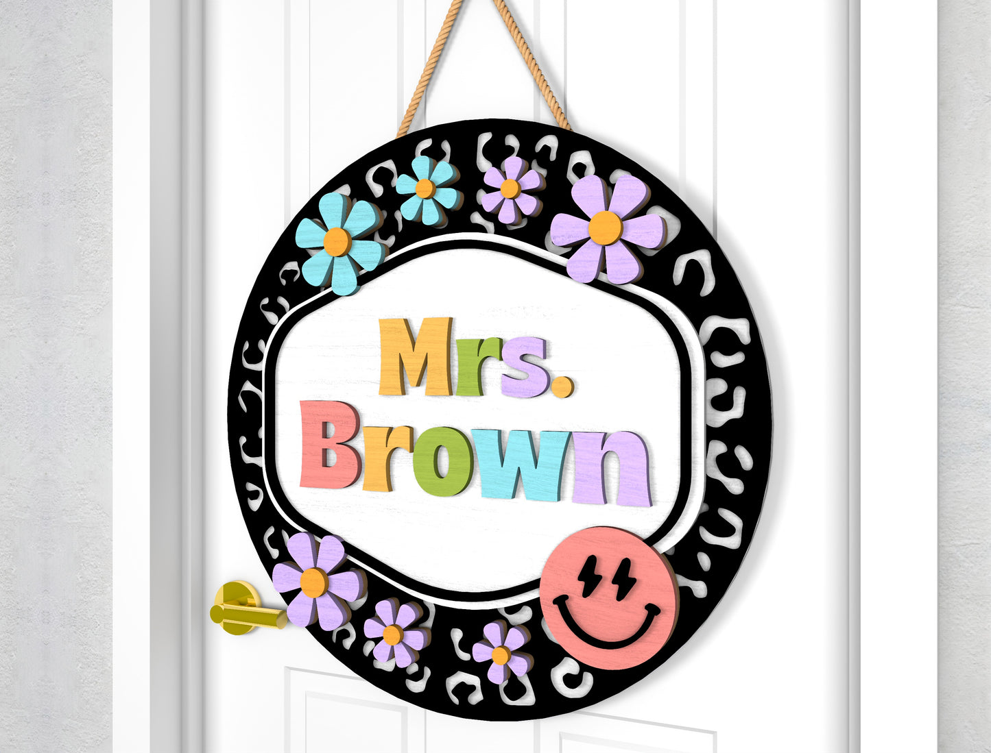 Personalized Daisy Teacher Door Sign SVG Laser Cut File for Glowforge and xTool