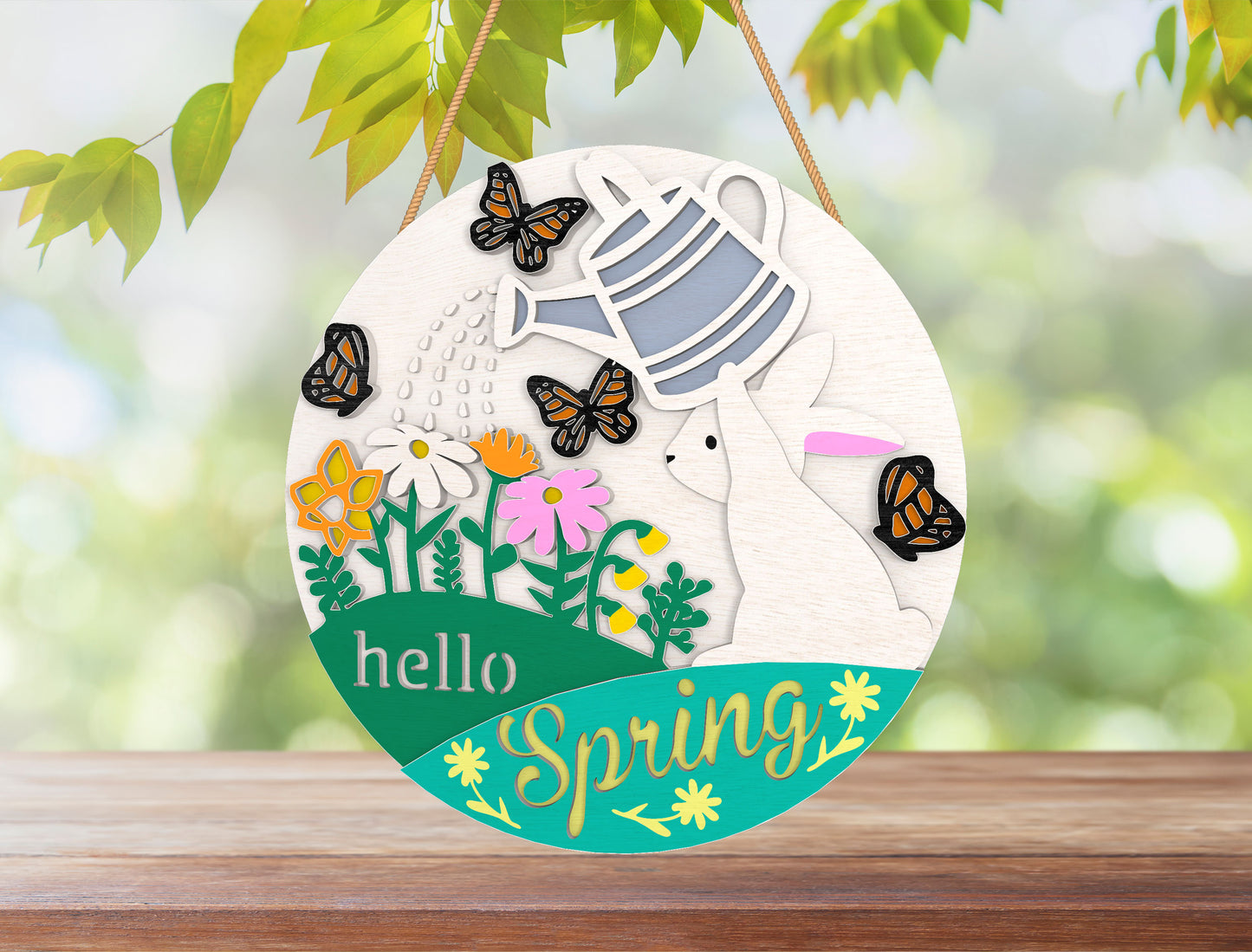 Hello Spring Floral Bunny Door Hanger SVG Bundle for LightBurn and xTool