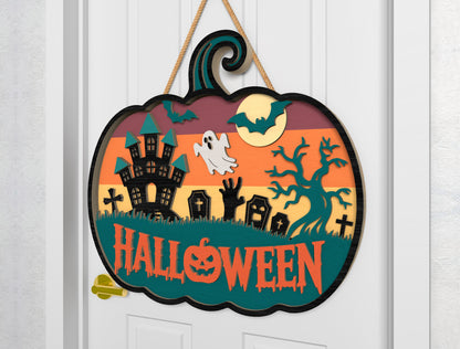 Halloween Pumpkin Door Sign SVG Laser Cut Files for LightBurn