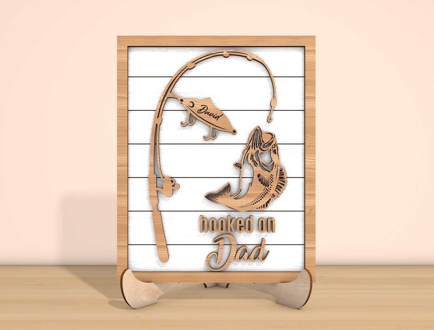 Hooked on Grandpa Fishing Laser Cut File | Personalized Fish Name Sign | Rustic Wooden Decor | Glowforge, xTool, LightBurn, etc.
