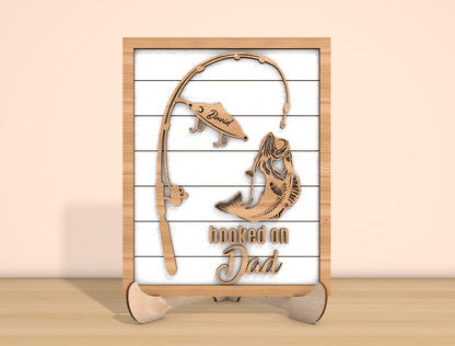 Hooked on Grandpa Fishing Laser Cut File | Personalized Fish Name Sign | Rustic Wooden Decor | Glowforge, xTool, LightBurn, etc.